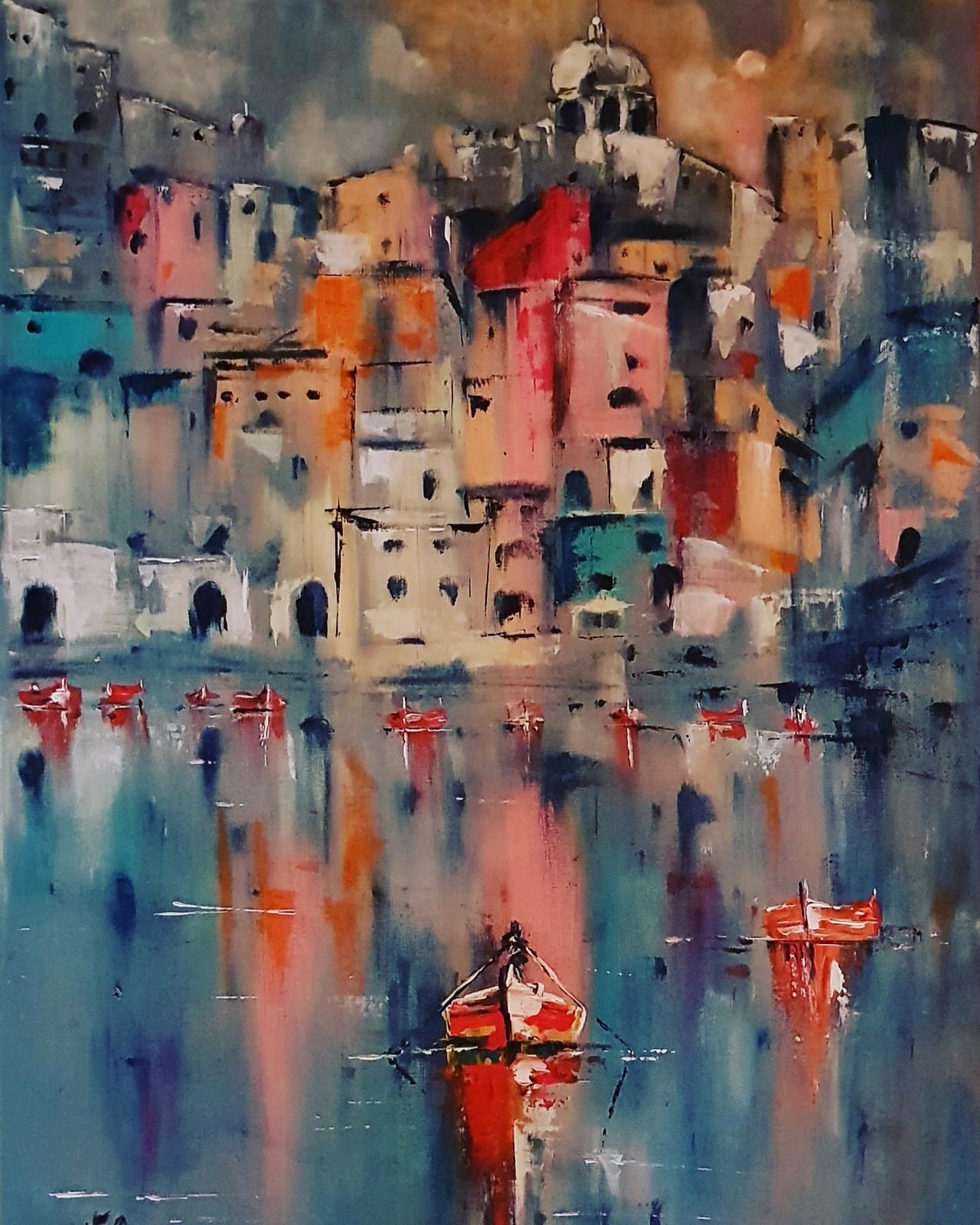 ArteDiAlina.com painting: into the Red boats Harbour
